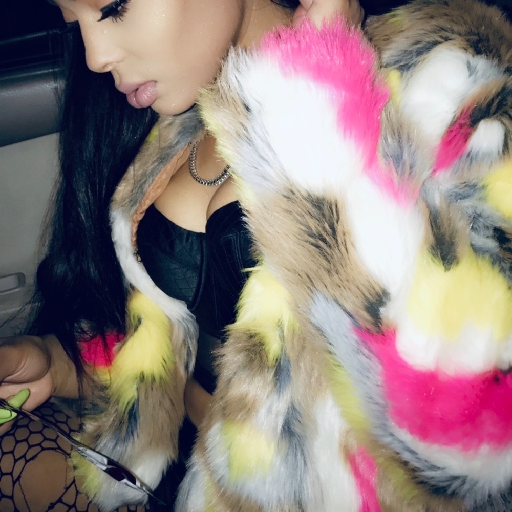 Multi colored faux fur coat